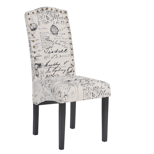 Modern Stylish Pattern Script Fabric Accent Chair Dining Chair with Solid Wood Legs and Brass Nailhead Trim, Set of 2