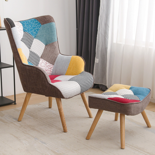 Modern Upholstered Fabric and Ottoman Set, Accent Arm Chair with Footrest