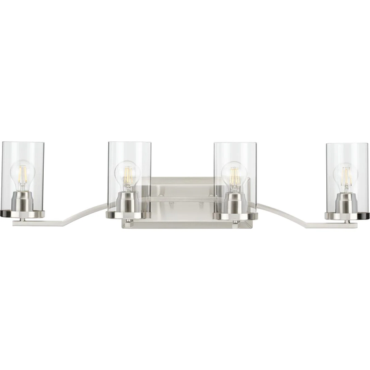 Lassiter Collection Four-Light Brushed Nickel Clear Glass Modern Bath Vanity Light - 34 in x 8.125 in x 8 in