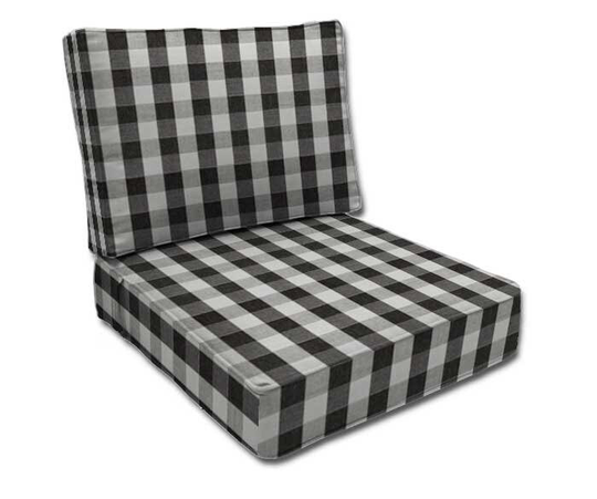 Patio Chair Cushions | Sunbrella Check Black Deep Seating Replacement 16 Sizes See Graphics For Custom Made To Order