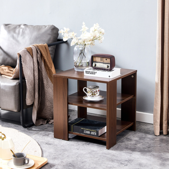 Square End Table 3-tier Side Table with storage shelve - 17.7''W x 17.7''D x 18.9''H