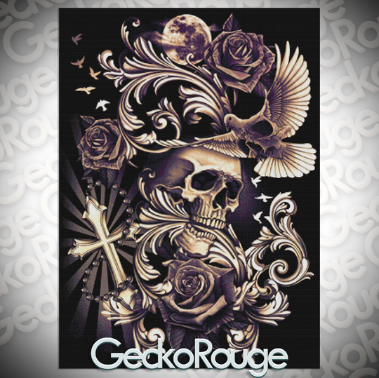 Skull With Doves & Roses By Ben Krefta Modern Cross Stitch Art Kit