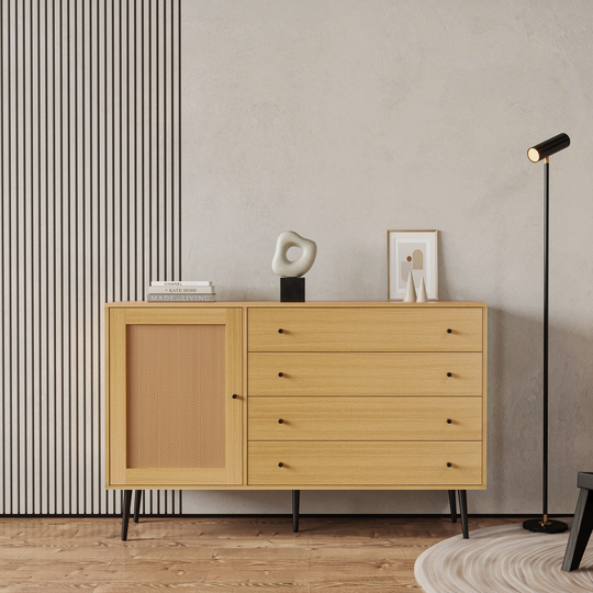 Sideboard Restaurant Bookcase Cabinet TV Media Rack, Rattan Buffet