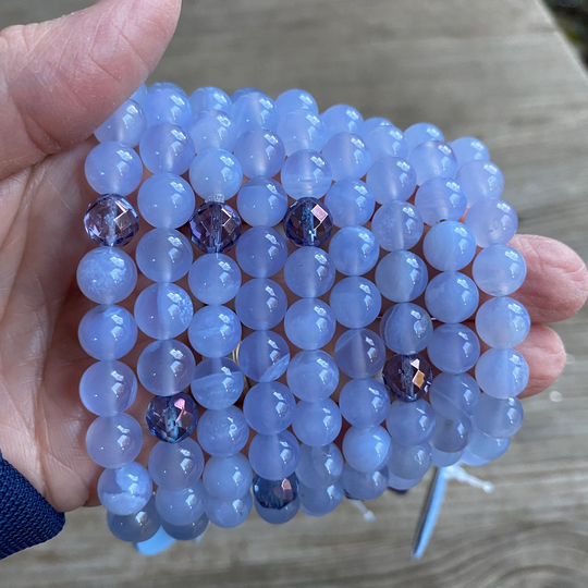 Blue Chalcedony & Tanzan Aura Quartz Grounding Bracelet Bra16