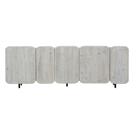 Zack 73" Reclaimed Pine 5-Door Sideboard Black and Light Grey Wash with Iron Legs