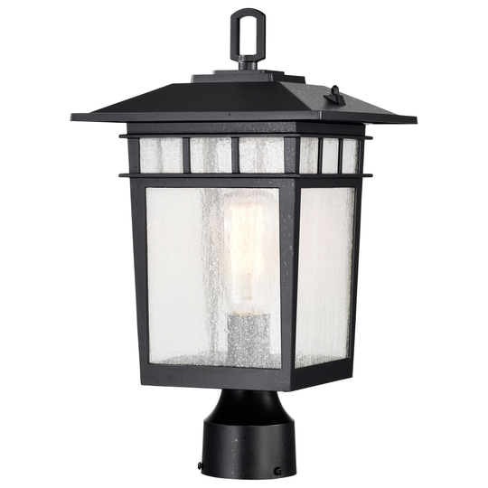 Cove Neck Outdoor Large Post Light Pole Lantern 1 Light Textured Black Finish Clear Seeded Glass