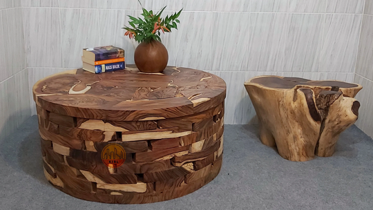 40" Round Sliced Coffee Table - Rosewood Driftwood Accent