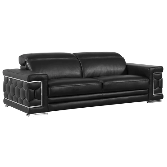 89" Sturdy Black Leather Sofa - 29" x 89" x 41"