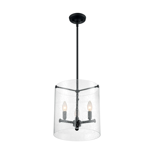 Bransel 3-Light Pendant Fixture - Matte Black Finish with Clear Seeded Glass - Matte Black - Matte Black