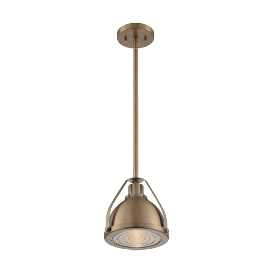 Barbett 1-Light Small Pendant Fixture - Burnished Brass Finish with Fresnel Glass - Burnished Brass - Burnished Brass