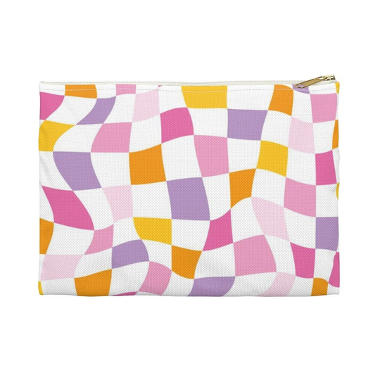 Checkered Accessory Pouch, Gingham, Zipper Pencil Case, Coin Purse