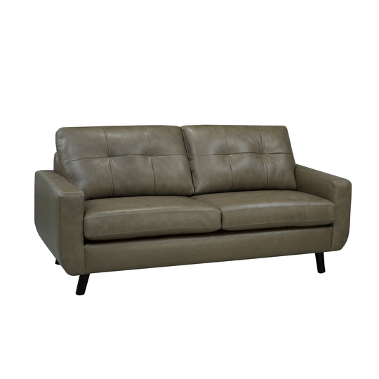 Maisie Mid Century Modern Moss Green/Grey Top Grain Italian Leather Tufted Sofa