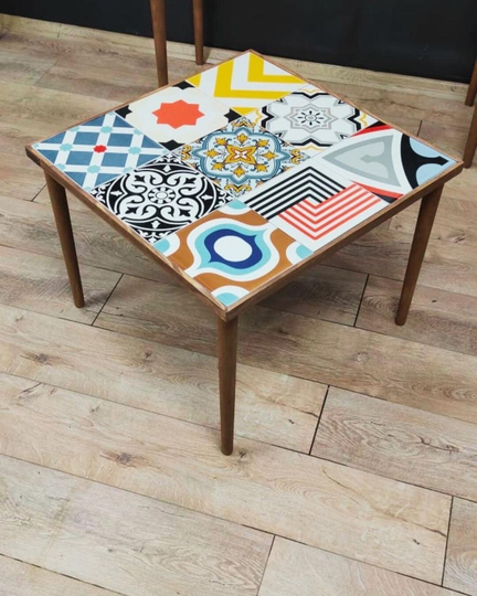 Coffee Table With Mid-Century Ceramic Tiles Tiled Top Side Living Room Square Wooden Center Tapered Legs Rustic Tea