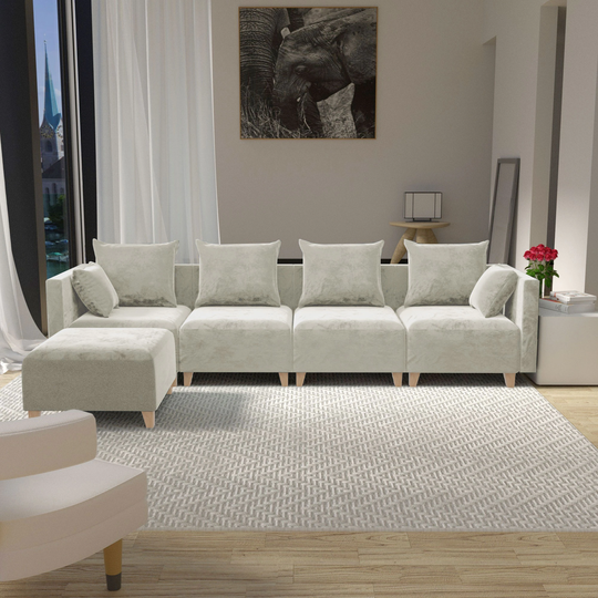 5-Seat L-shaped Modern Velvet Fabric Sectional Sofa