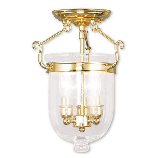 Livex Lighting Jefferson 3-Light Polished Brass Ceiling Mount - Polished Brass - 10" Dia. x 14" H