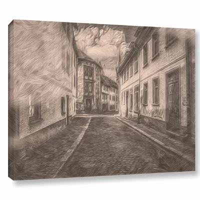 'Cobblestone Road' Pencil Drawing Print On Wrapped Canvas