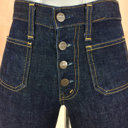 Sz 28 Vintage Big John Western Sailor Jeans Mid Waist Exposed Button Fly Wide Leg Bootcut Jean Boyfriends Mom Rodeo Riders