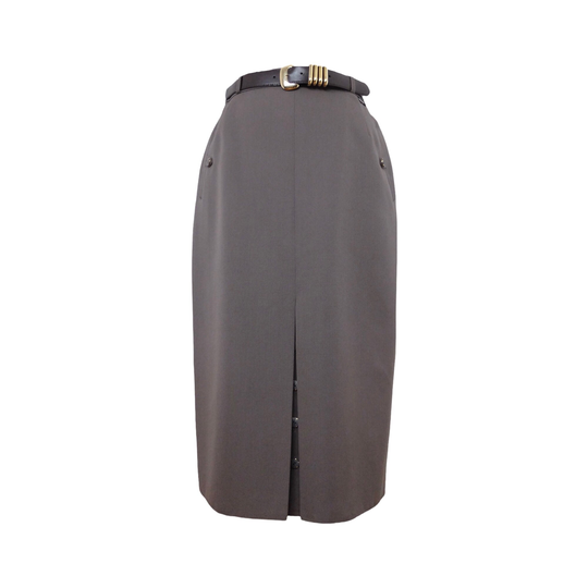 Vintage 80S Formal Preppy Chic Taupe Brown High Waisted Belted Midi Straight Silhouette Pencil Skirt | Size S