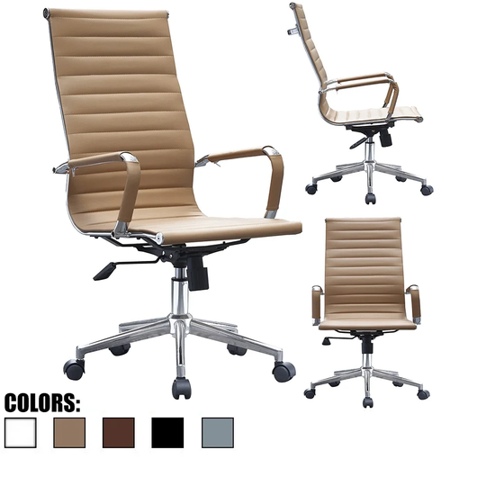 High Back Office Chair Ribbed PULeather For Conference Room