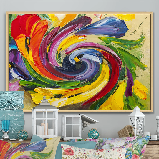 Designart 'Colorful Spiral Flower' Traditional Framed Canvas artwork