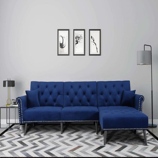 L-Shape Sectional Sofa with Reversible Chaise and Adjustable Back Blue