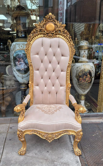Throne Chair Beige Gold Leaf