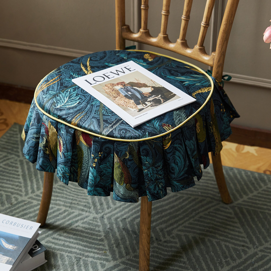 William Morris Jungle Nightingale Cotton Chair Cover, Removable Seat Slipcovers, Ruffle Skirt Cover For Banquet/ Wedding/ Party