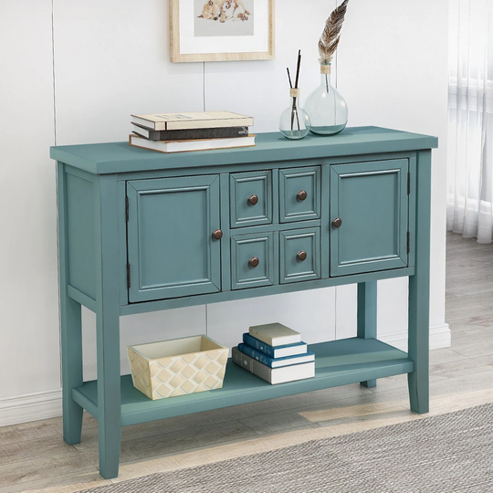 Dark Blue Buffet Sideboard Console Table with Bottom Shelf