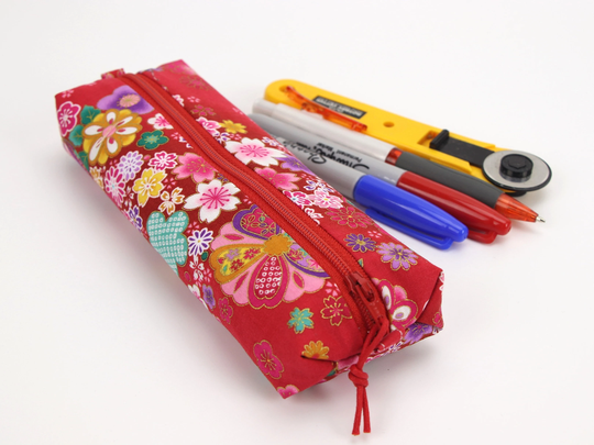 Cotton Handmade Pen Case Bag Pencil Pouch Bag Cherry Blossoms Red