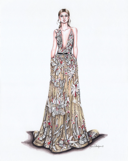 The One & Only Original Pencil Fashion Illustration Of A Zuhair Murad Design Home Decor Drawing Art