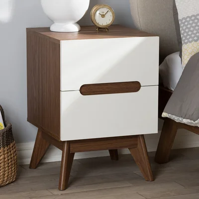 Bolesworth Mid-Century Modern White And Walnut Wood 3-Drawer Storage Nightstand