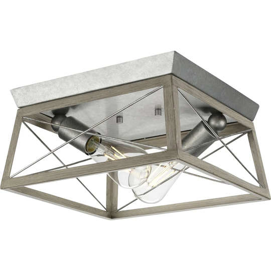 Briarwood Collection 2-Light Bleached Oak Flush Mount Ceiling Light - 12 in x 12 in x 6 in