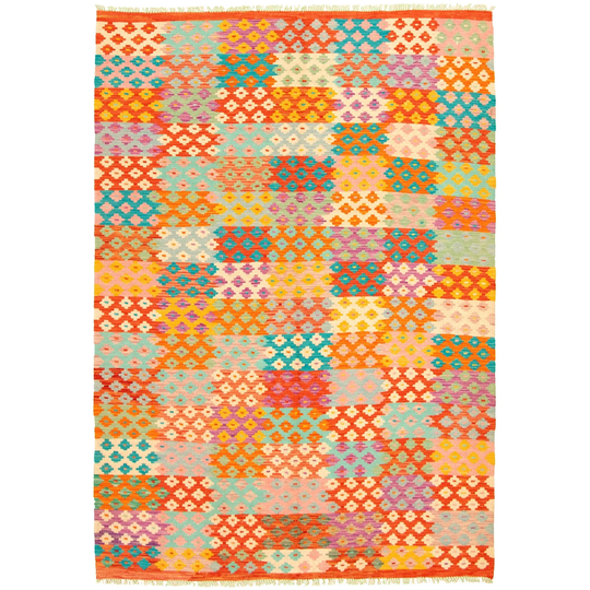 ECARPETGALLERY Flat-weave Bold and Colorful Multi Color Wool Kilim - 6'6 x 9'5