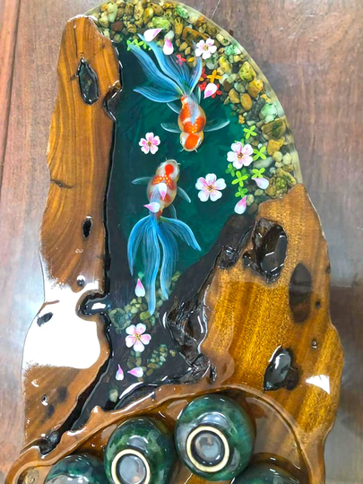 Koi Fish Resin Epoxy Coffee Table | Rectangle Wood Unique