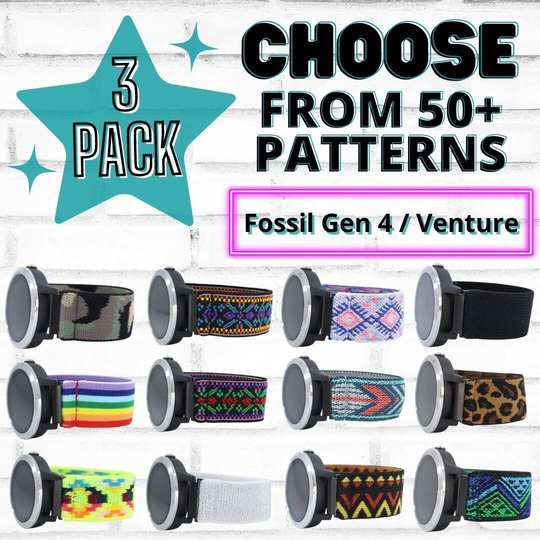 3 Pack - Elastic Watch Bands For Fossil Gen 4/Venture with 18mm Adapters Choose Your Patterns 50+ Color Options Bundle Discount Sale