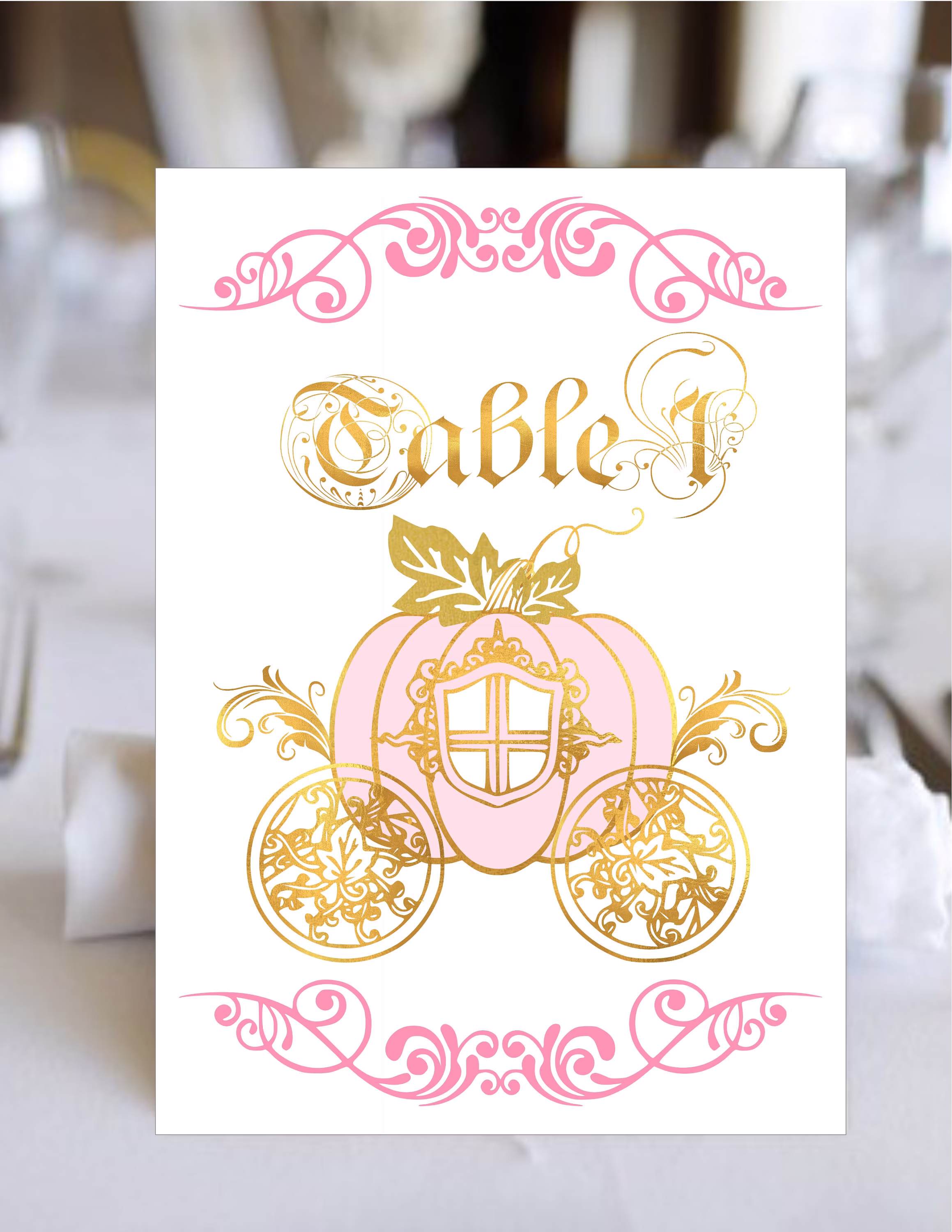 Cinderella Coach Table Numbers | Seating Cards Item Tn-617 Lovebirdslane