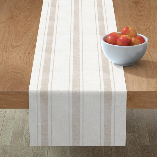 Neutral Stripe Table Runner - Bold Ticking By Holli Zollinger Classic Earth Tones Cotton Sateen Spoonflower
