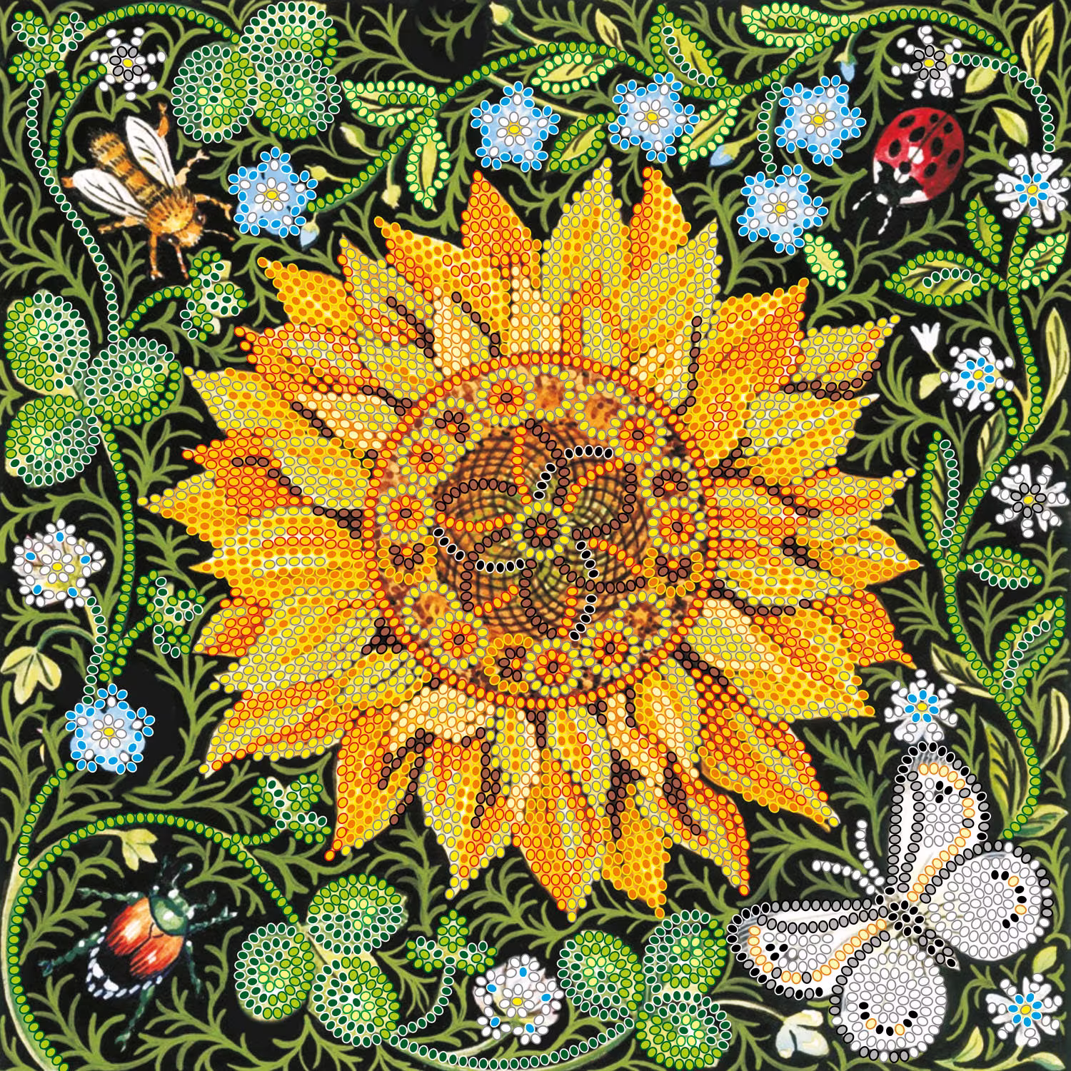 Diy Bead Embroidery Kit On Art Canvas "Flower - Sunflower", Gift Size 7.9"×7.9" | 20x20 cm | Abris