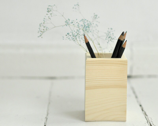 Wooden Box For Pencils, Organizer On The Desk, Natural Wood, Unpainted, Keepsake, Box, Pencil Holder, Crayon