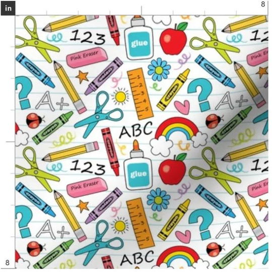 Small School Supplies Fabric By The Yard | Back To Notebook Print Order