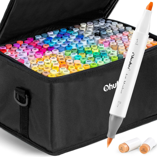 Ohuhu Alcohol Art Markers Set | 216-Color Double Tipped Brush & Chisel Sketch Marker Alcohol-Based