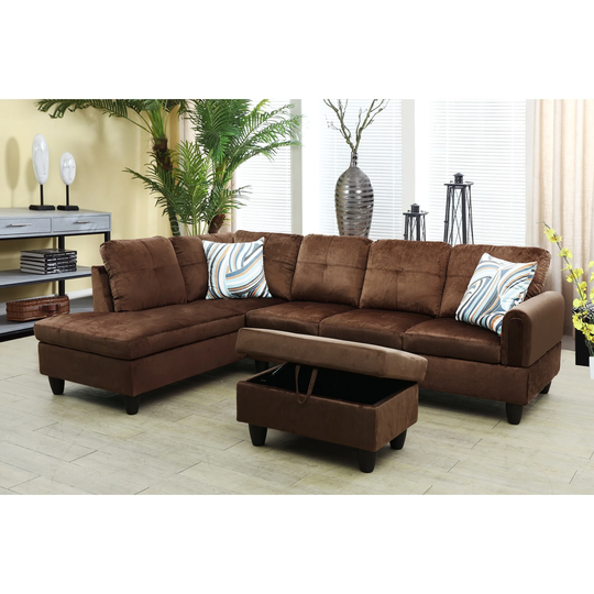 Lucas 3-Pieces Sectional Sofa Set,Chocolate,Microfiber(09708