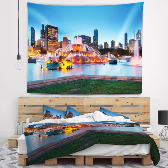 Designart 'Colorful Buckingham Fountain' Cityscape Wall Tapestry