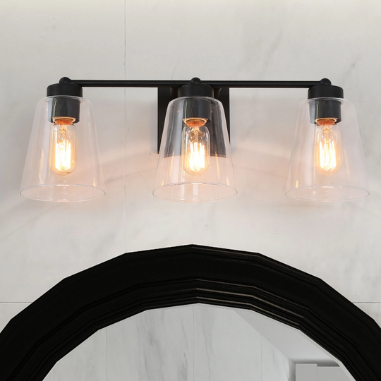 Cionar Modern Farmhouse Black 4/3-light Bathroom Vanity Lights Cylinder Glass Wall Sconces