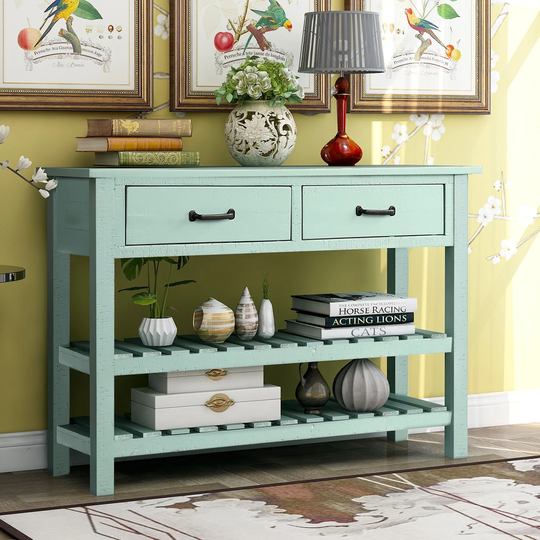 CTEX Retro Console Table for Entryway with Drawers and Shelf Living Room Furniture