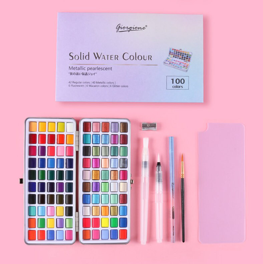 Water Color Paint Set - Watercolor Kit Travel Painting Supplies Colour Pallete Painter Gifts Aquarelle Art