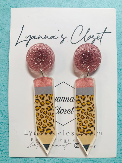 Cheetah Pencil Earrings, Teacher Earrings, Earrings For Teachers, Gift Appreciation Gift, Teacher Supplies