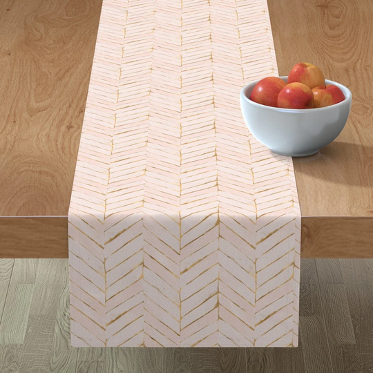 Blush Peach Table Runner - Chevron Painted By Crystal Walen Herringbone Arrows Faux Gold Look Cotton Sateen Spoonflower