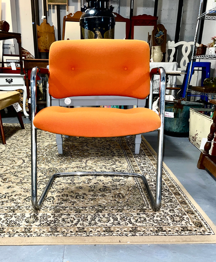 Beautiful Orange Velvet & Metal Retro Chair | Please Read Description Mcm