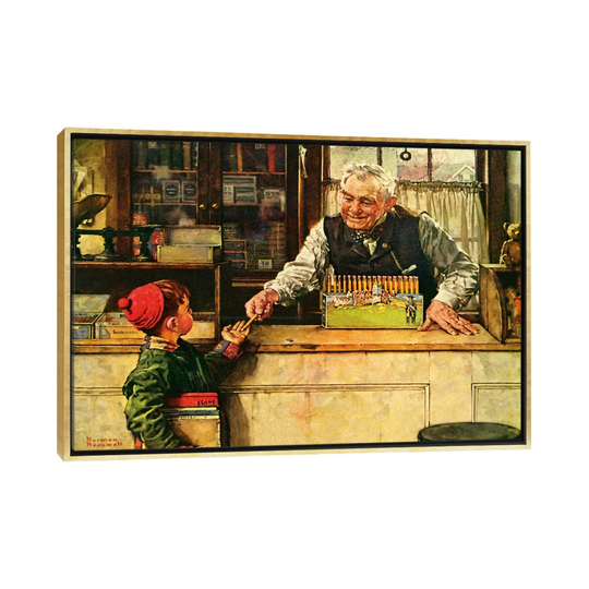 iCanvas "His First Pencil" by Norman Rockwell Framed Canvas Print